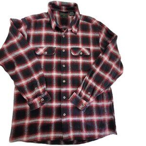 Field & Stream Flannel Shirt Mens XLT Red Plaid Heavy Cotton Weave Pockets